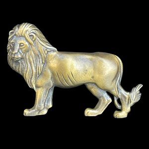 Vintage Lion Matte Gold Tone Bronze Color Brooch Pin 2.5 Inches Leo Zodiac